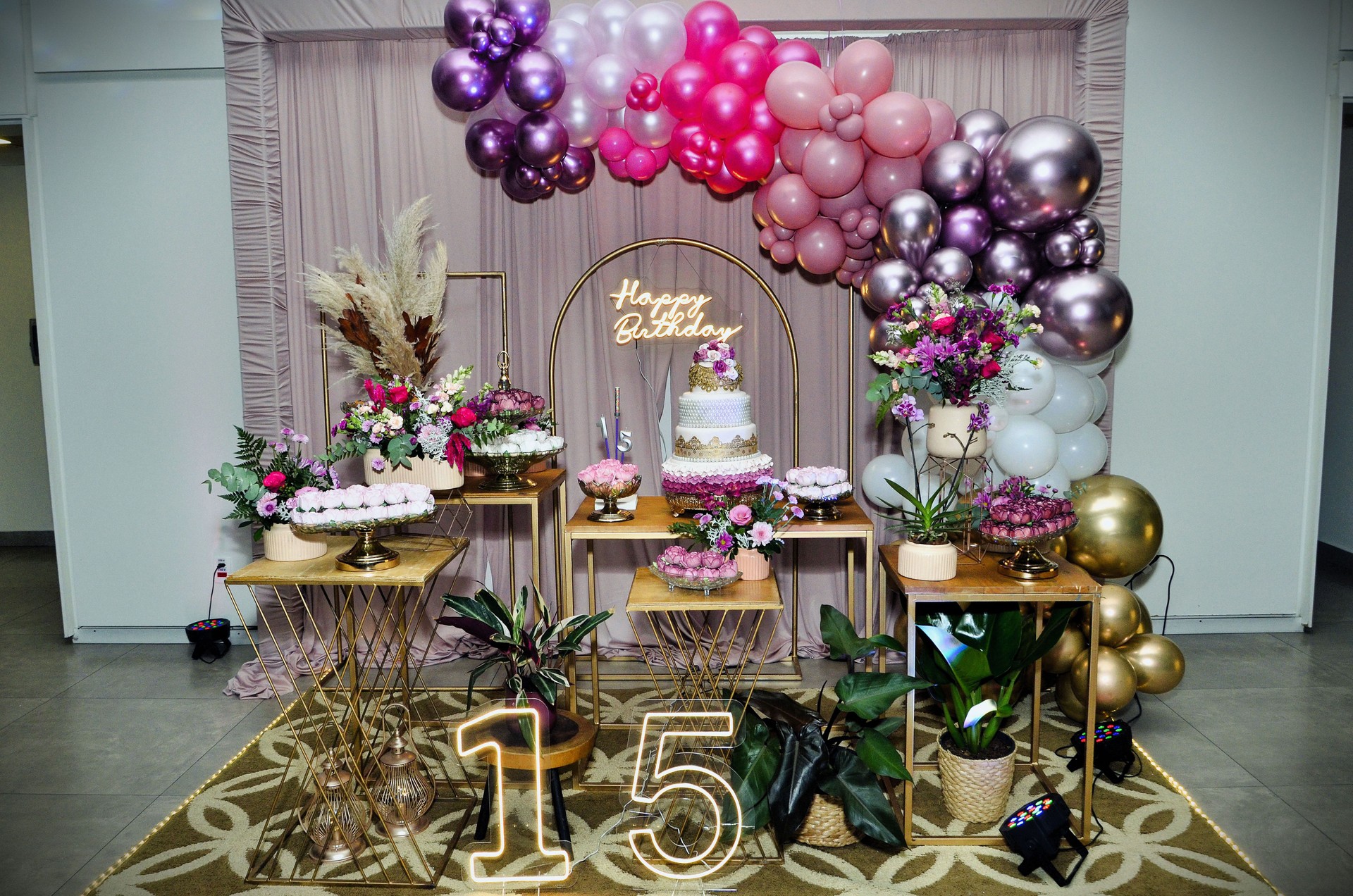 Beautiful table decorated for 15th birthday